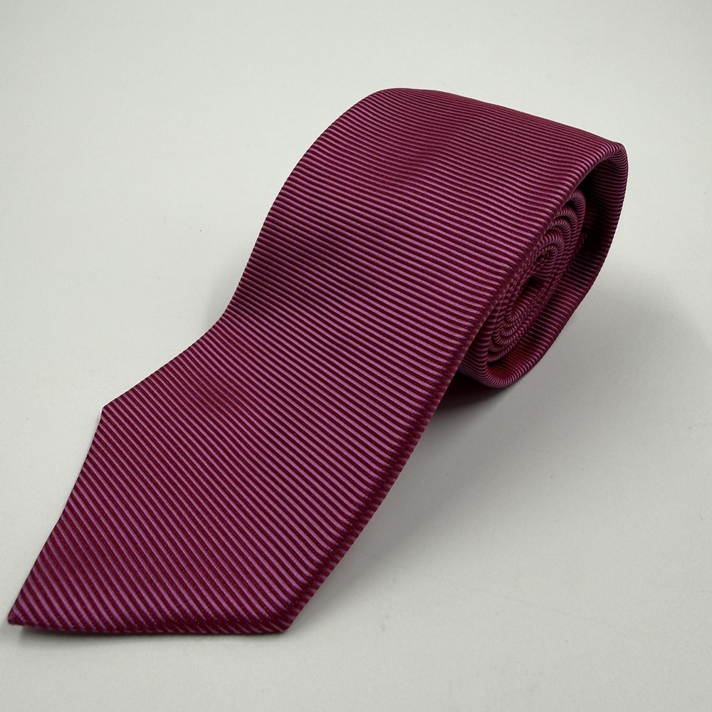 Boss Hugo Boss Tie Mens One Size Pink Striped Classic 100% Silk Made In Italy
